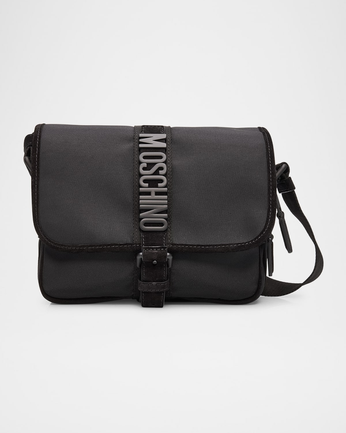 Moschino Men's Carry Me Cordura Nylon Flap Crossbody Bag