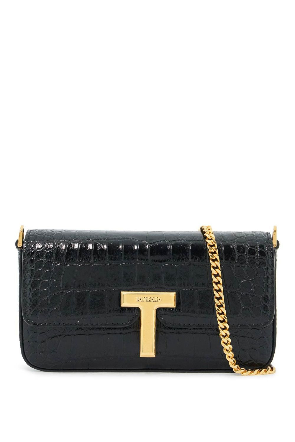 Tom Ford Women's Mini Wallis Crocodile Print Leather Bag in Nero | L1835LCL395X
