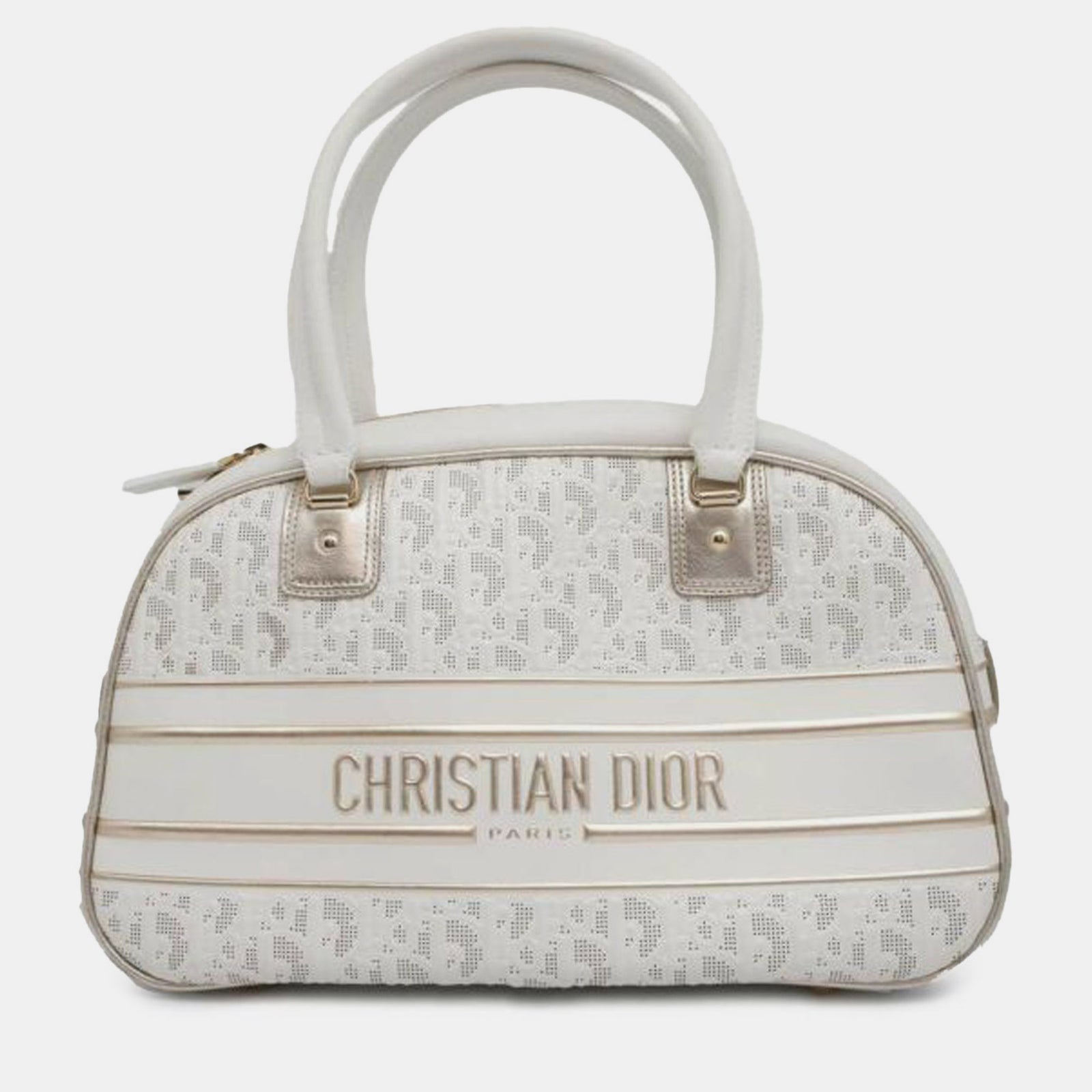 Dior Mittelgroße klassische Bowlingtasche „Vibe“ aus perforiertem Kalbsleder