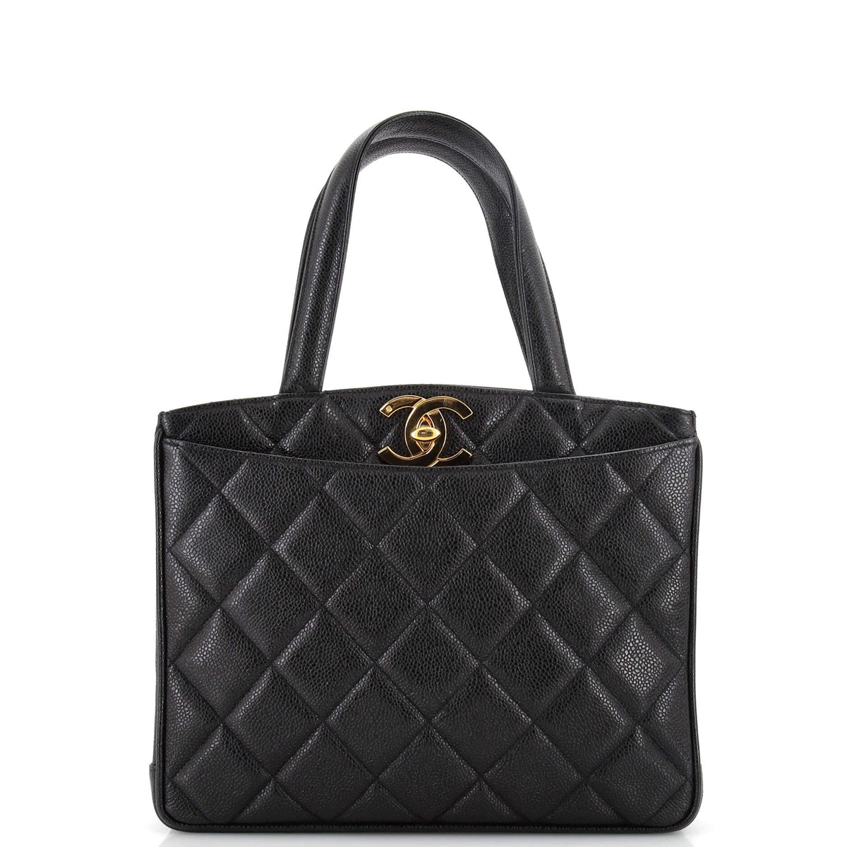 Chanel CHANEL Vintage CC Lock Pocket Tote Quilted Caviar Small