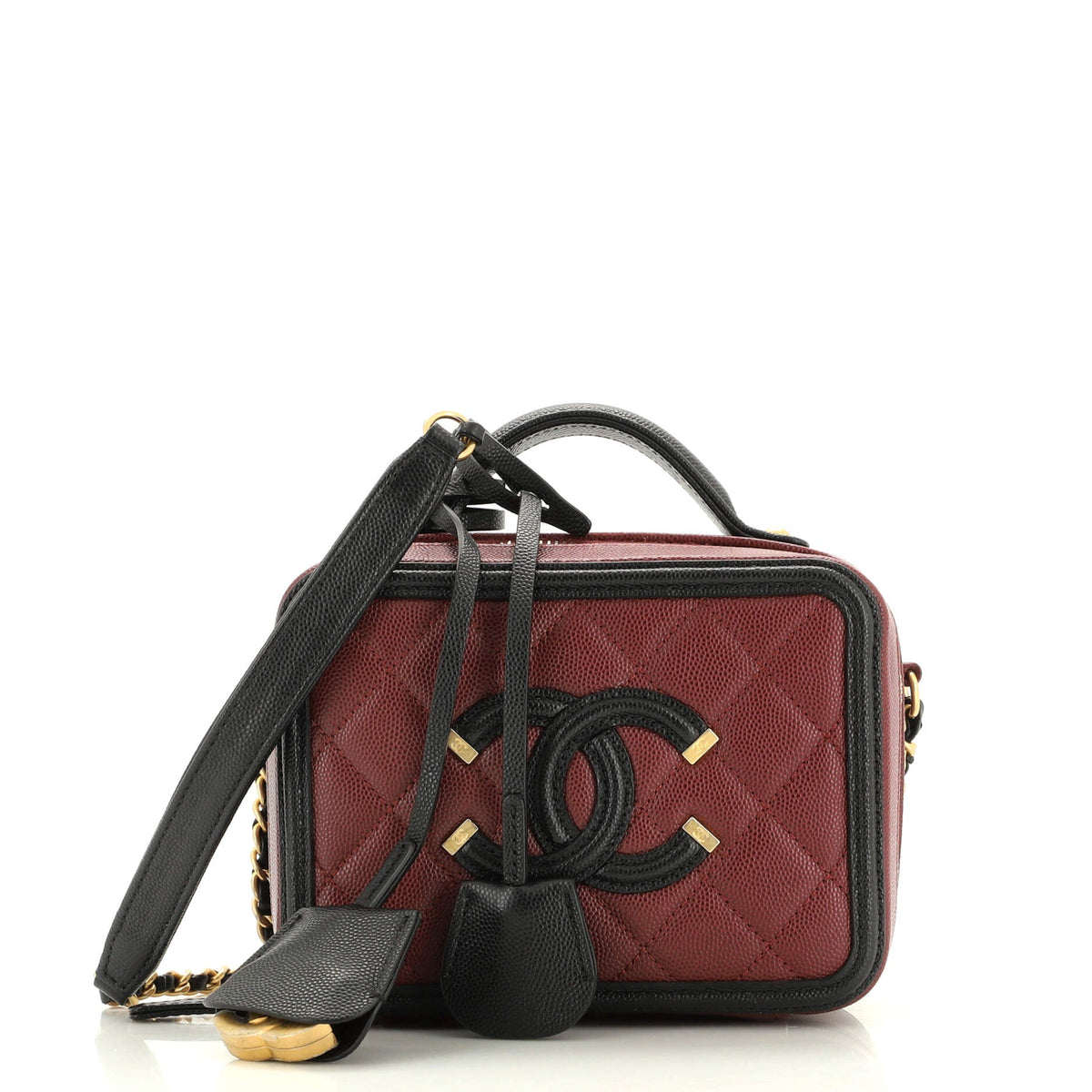 Chanel CHANEL Filigree Vanity Case Quilted Caviar Small