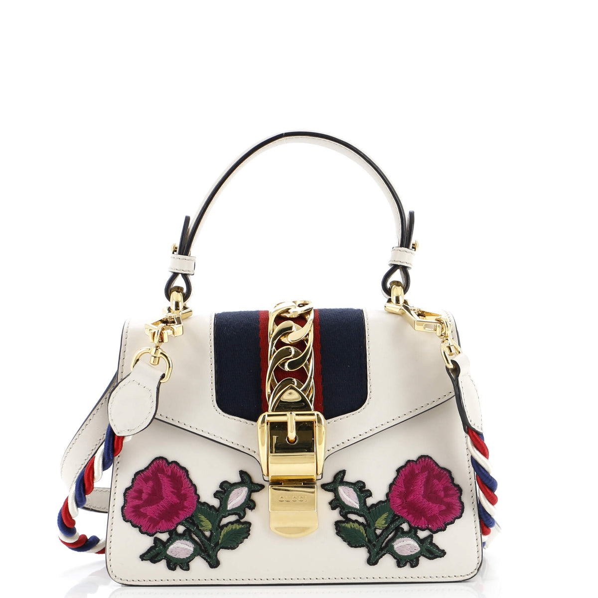 Gucci GUCCI Sylvie Top Handle Bag Embroidered Leather Mini