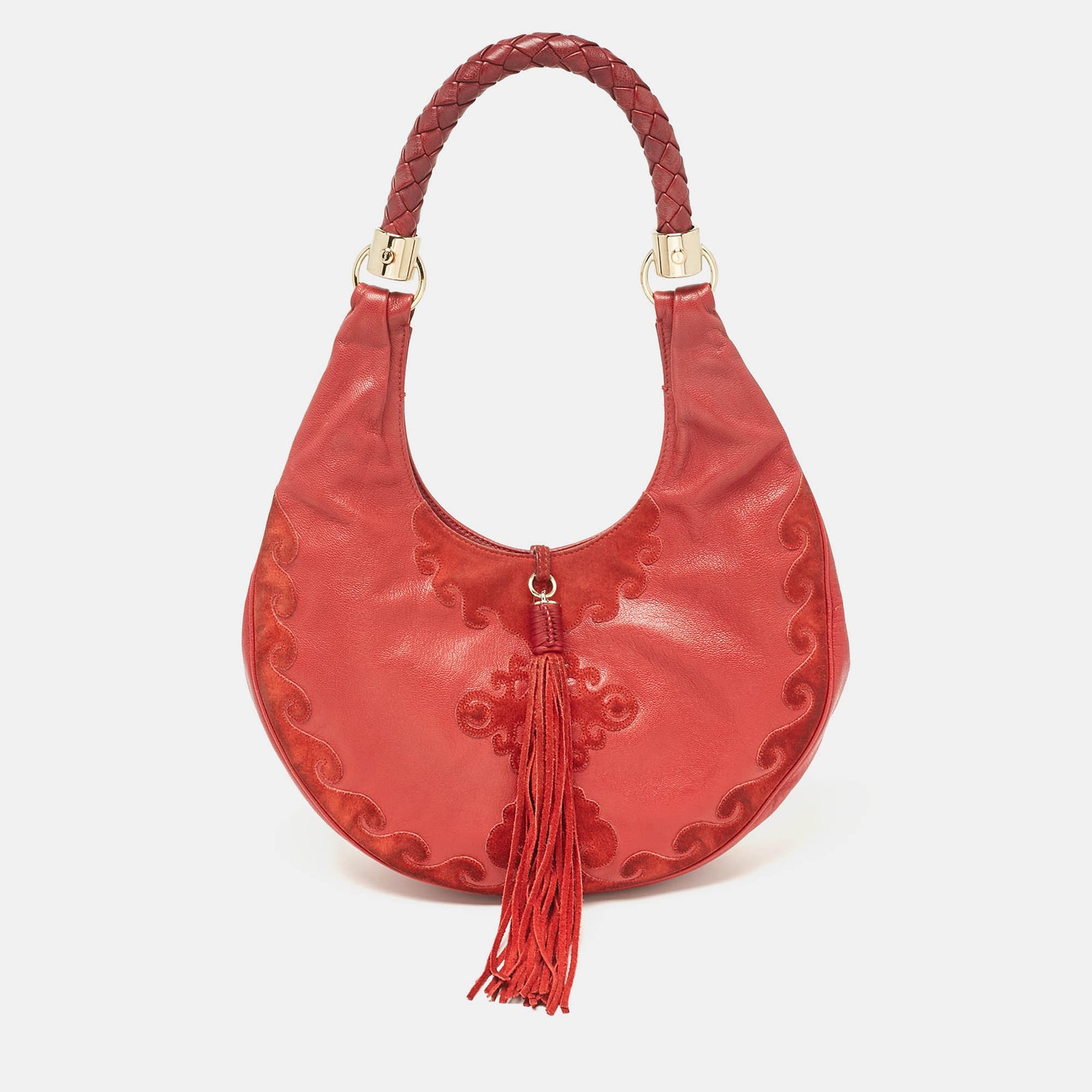 Yves Saint Laurent Sac hobo Paris Rive Gauche en cuir rouge et daim à pampilles