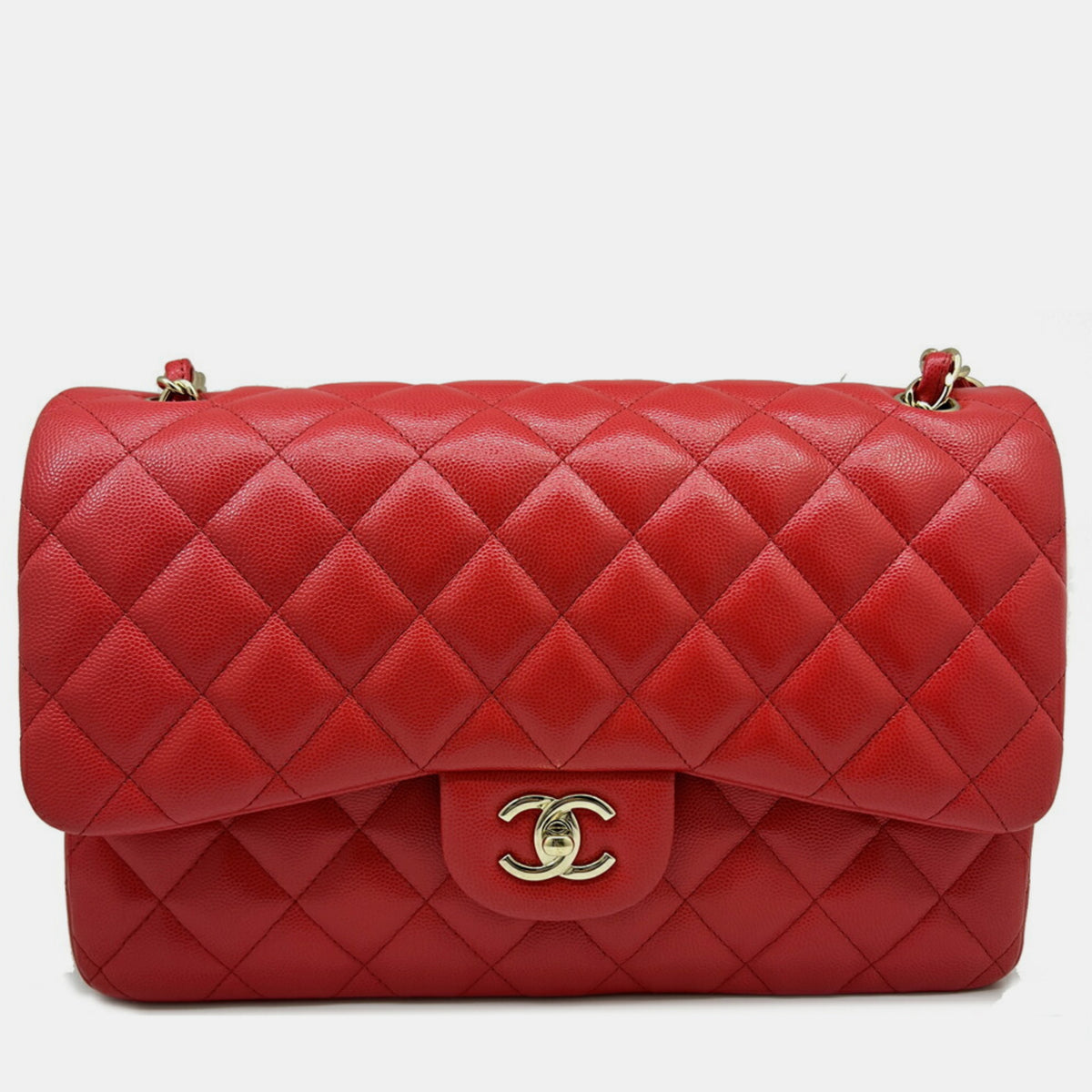Chanel Cabiah Red Deca Matelasse 30 Shoulder Bag
