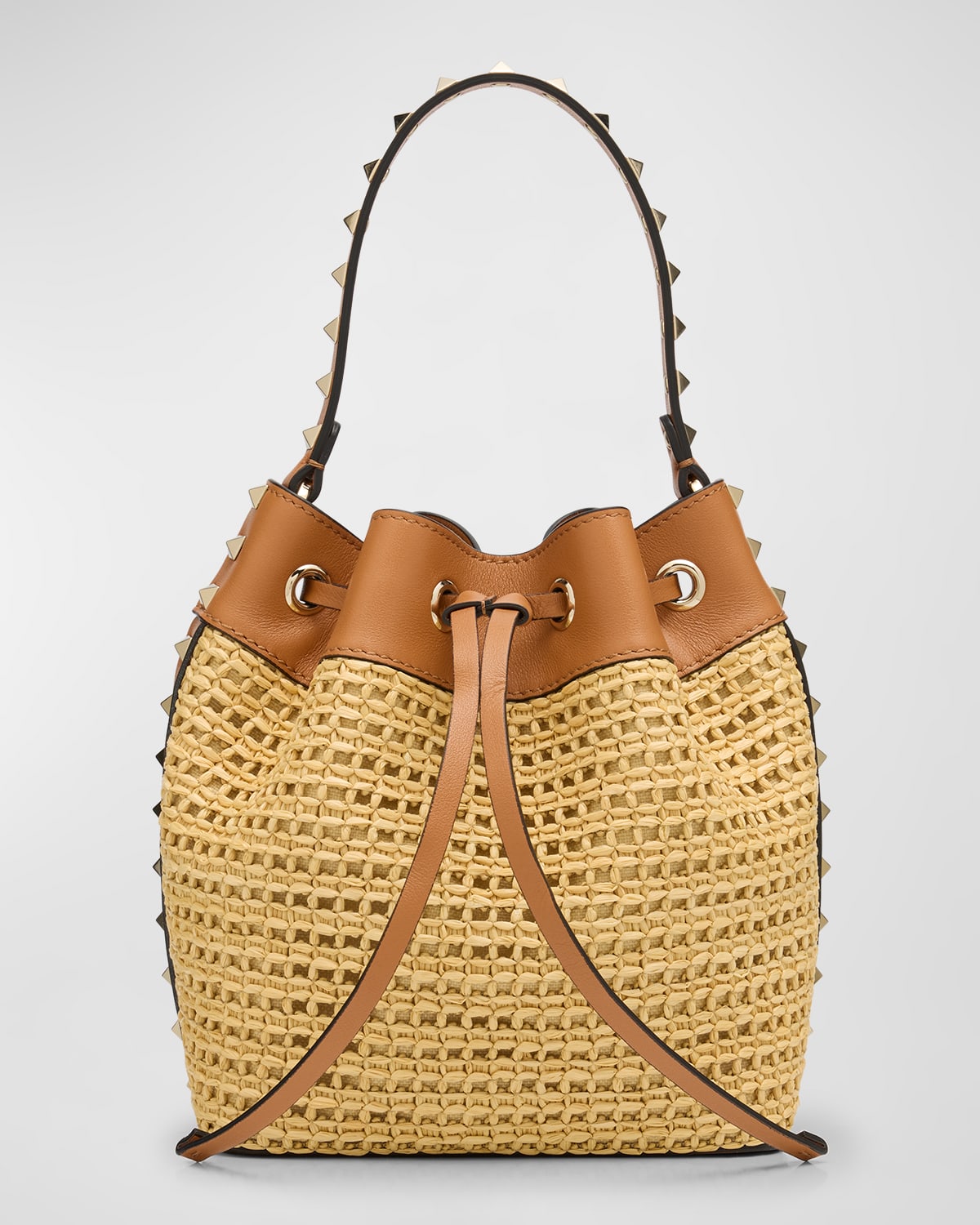 Valentino Rockstud Woven Leather Bucket Bag