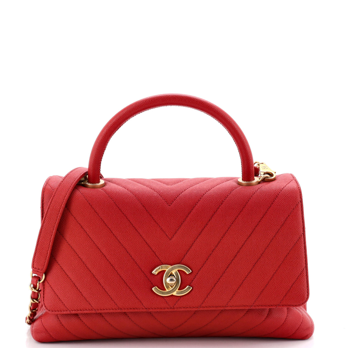 Chanel CHANEL Coco Top Handle Bag Chevron Caviar Small