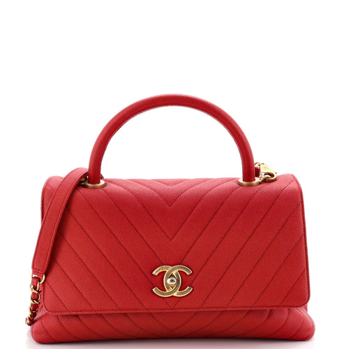 CHANEL Coco Top Handle Bag Chevron Caviar Small