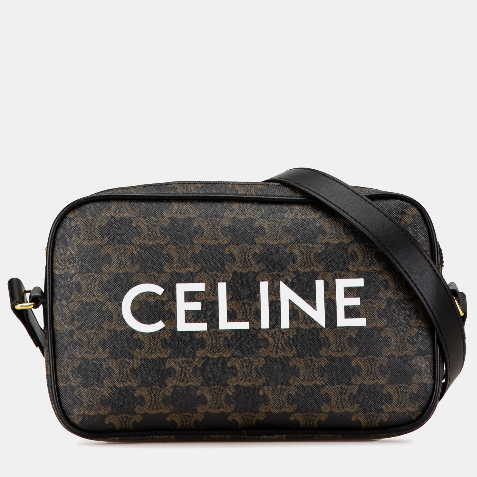 Celine Black Canvas Medium Triomphe Messenger Bag