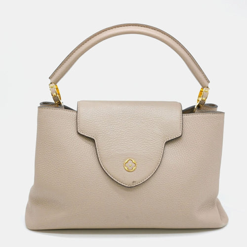 Beige Leather MM Capucines Top Handle Bag