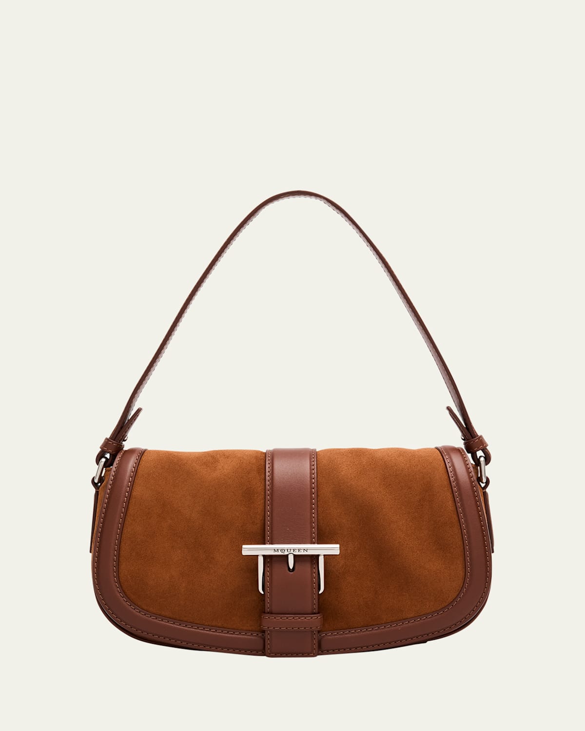 Mcq T-Bar Saddle Suede & Leather Shoulder Bag