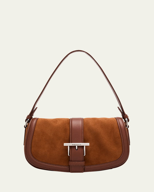T-Bar Saddle Suede & Leather Shoulder Bag