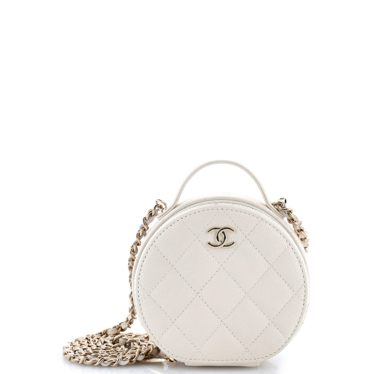 Chanel CHANEL Handle with Care Round Vanity Case with Chain Quilted Caviar Small
