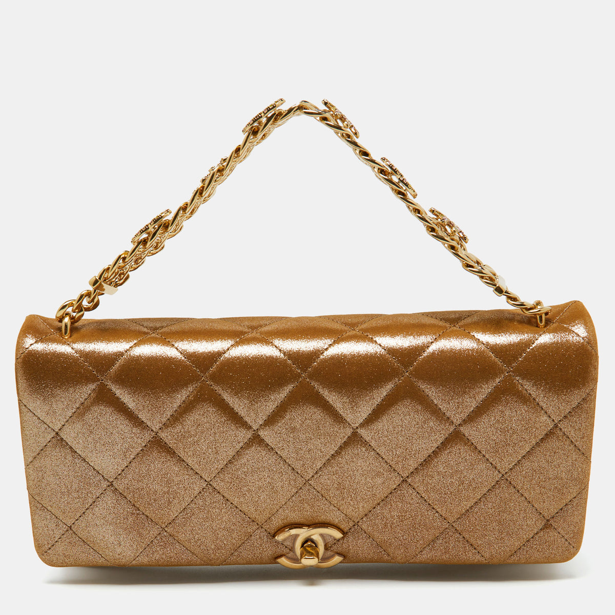 Chanel Gold Iridescent Quilted Leather Flap Chain Bag