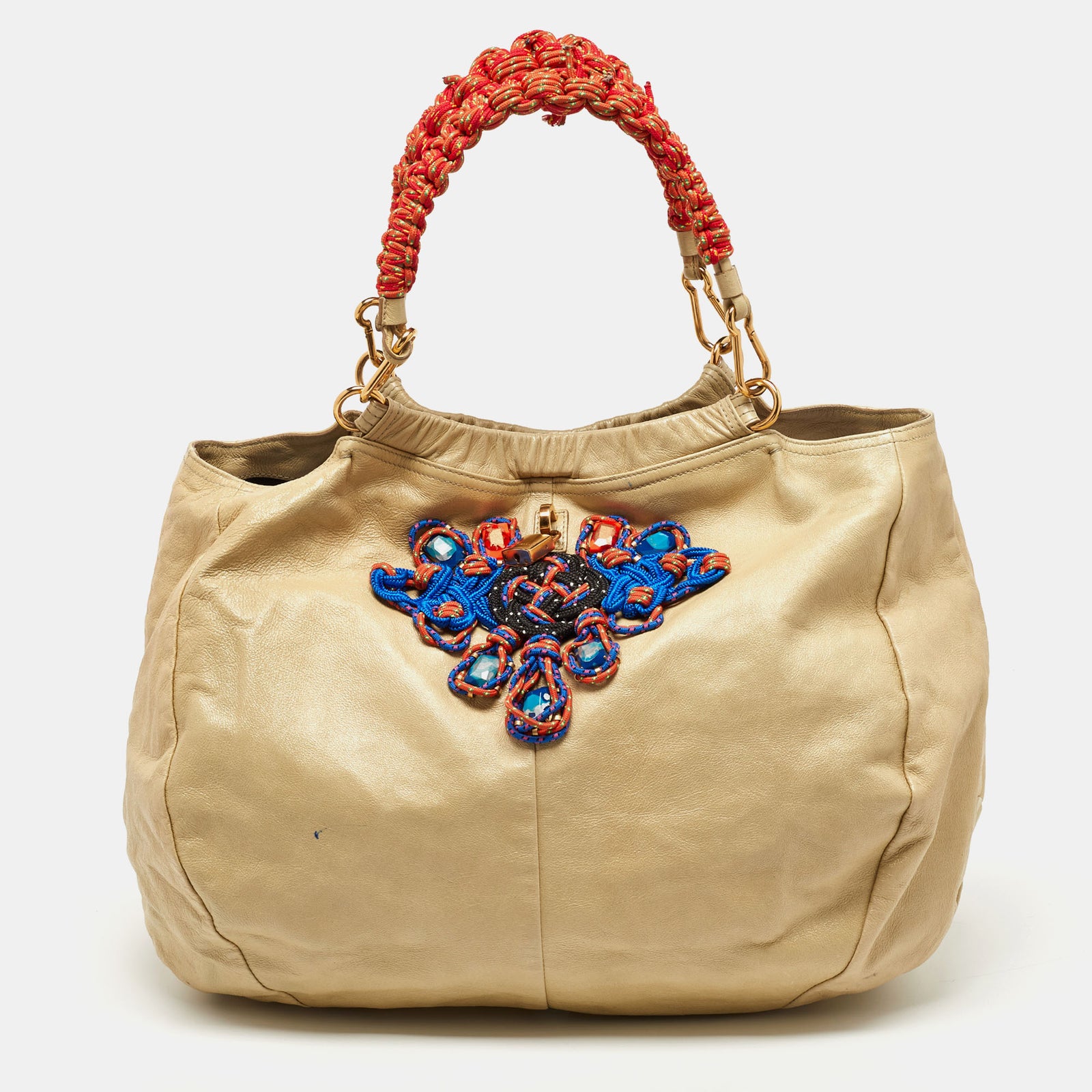 Marc Jacobs Cream Leather Embellished Hobo