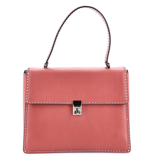 VALENTINO GARAVANI Turnlock Top Handle Bag Leather with Micro Rockstuds Medium