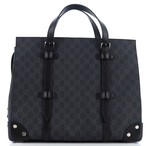 GUCCI Buckle Travel Tote GG Coated Canvas with Leather Large