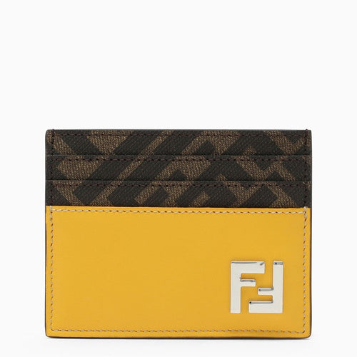 Men's Leather And Canvas Cardholder in Yellow/Orange | Size UNICA | 7M0164AFF2