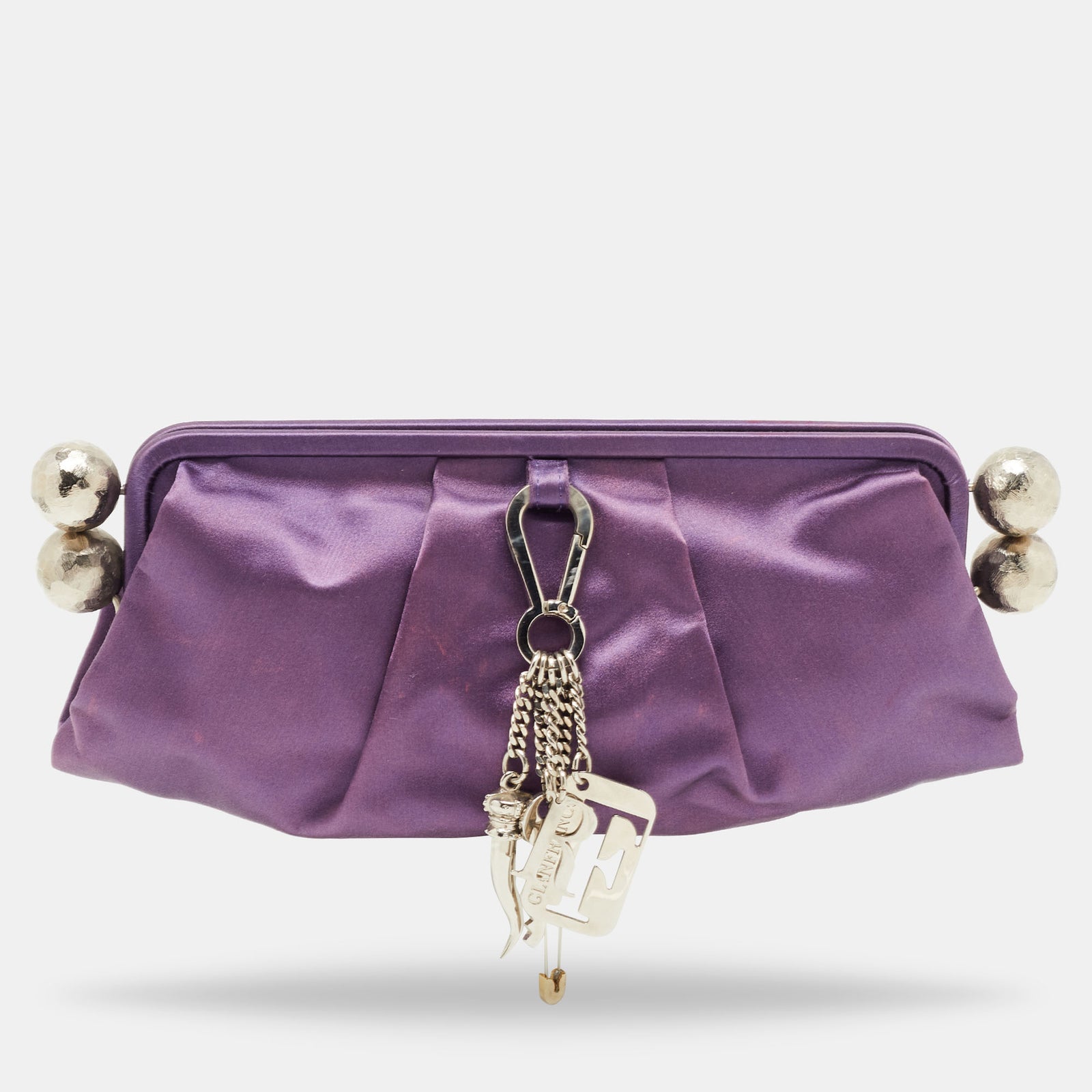 Gianfranco Ferre Purple Satin Charm Frame Clutch