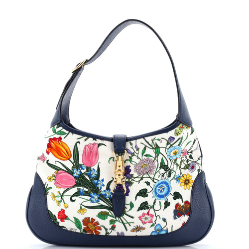 GUCCI Jackie Hobo Flora Canvas with Leather Medium