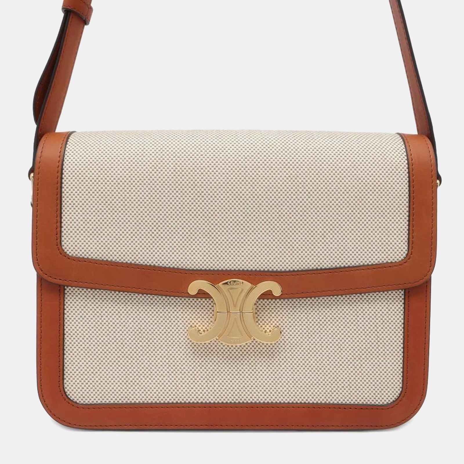 Celine Brown Canvas and Leather Classique Triomphe Shoulder Bag