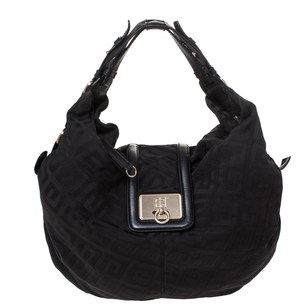 Givenchy Black Monogram Canvas Flap Hobo