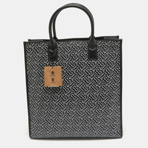 Black/White TB Logo Leather Vertical Danny Tote