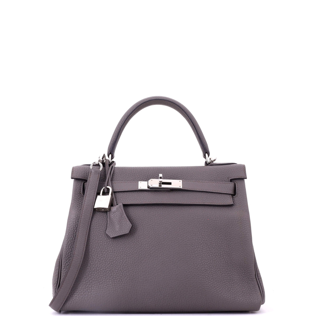 Herm?s Kelly Handbag Grey Clemence with Palladium Hardware 28