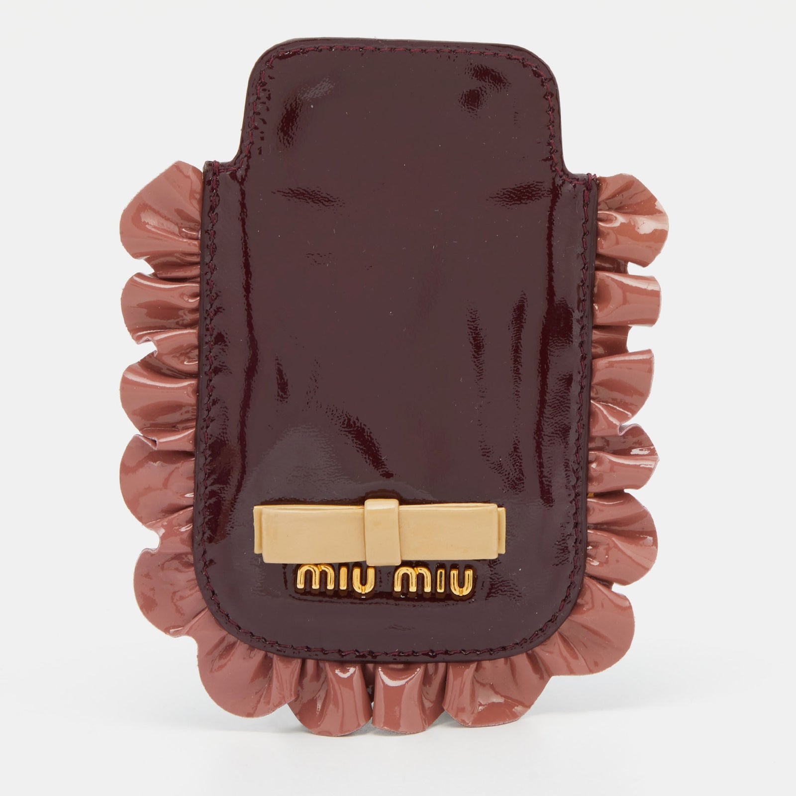 Miu Miu Burgundy/Pink Patent Leather Ruffle Phone Case