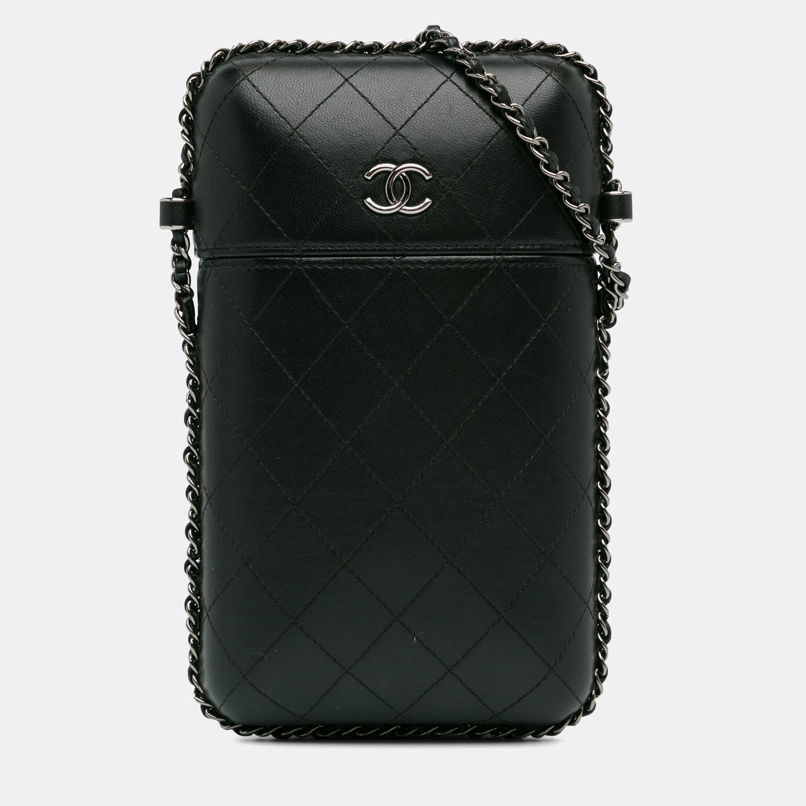 Chanel Porte-téléphone avec chaîne en cuir d'agneau matelassé CC