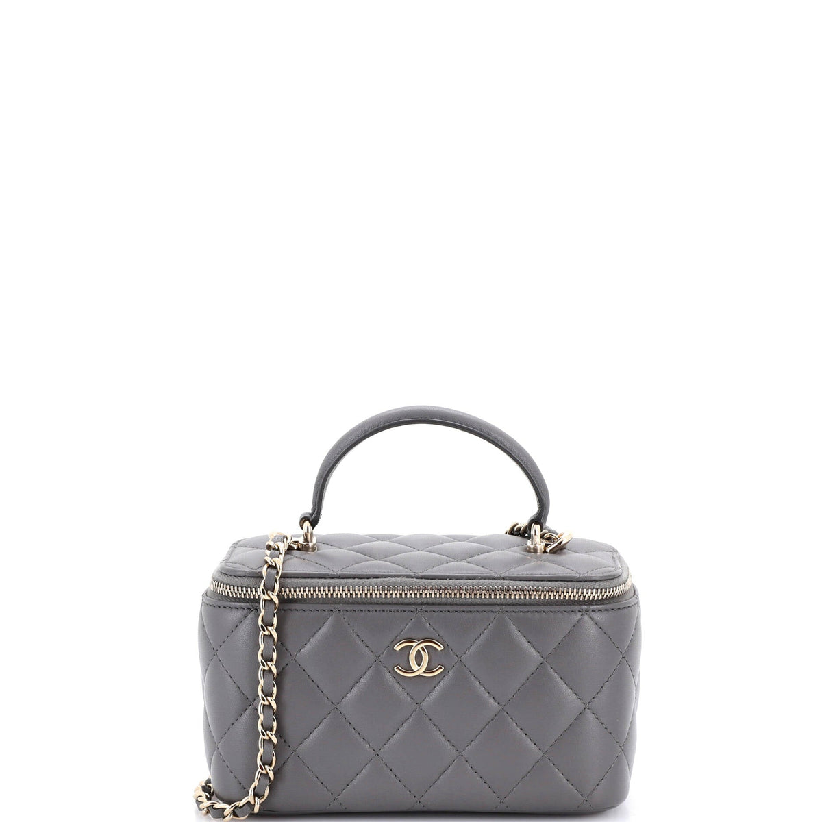 Chanel CHANEL Classic Top Handle Vanity Case with Chain Quilted Lambskin Small