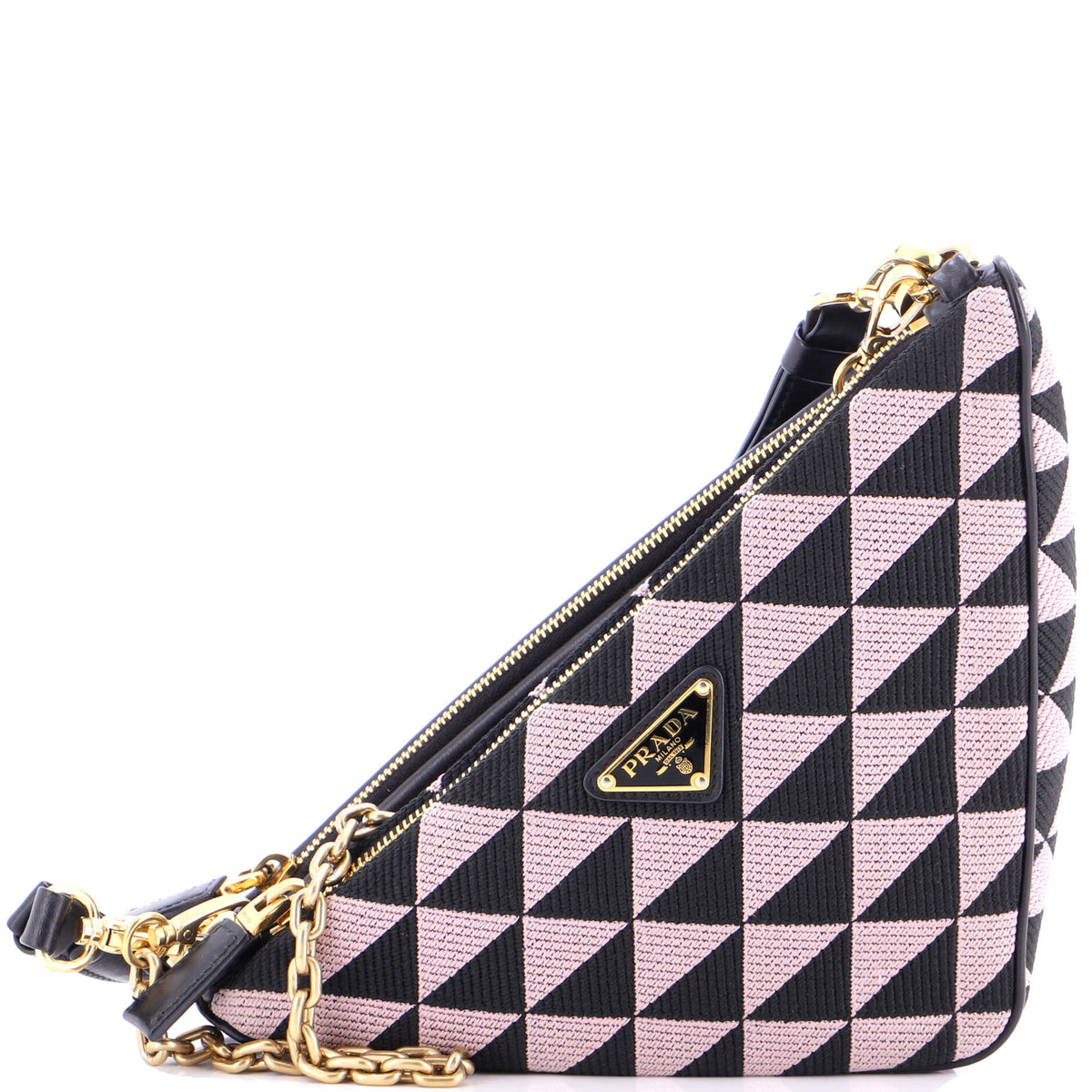Prada PRADA Double Symbole Triangle Bag Leather and Jacquard Mini