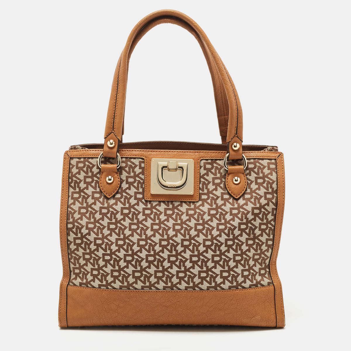 DKNY DKNY Brown/Beige Signature Canvas and Leather Tote
