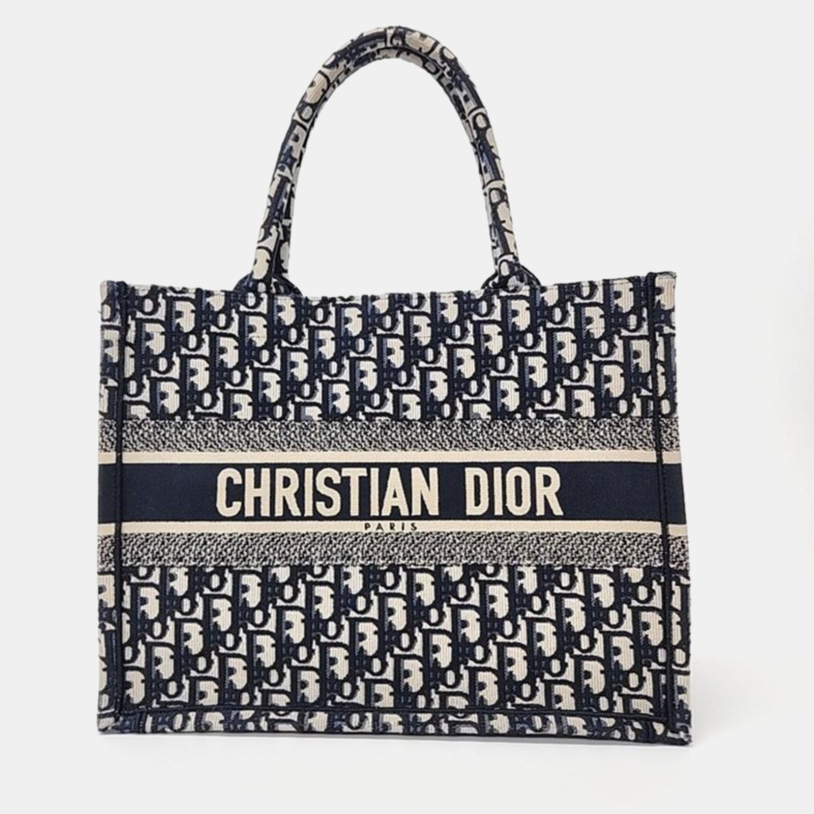 Dior Christian Navy Blue Canvas Buch Tote 36 Tasche