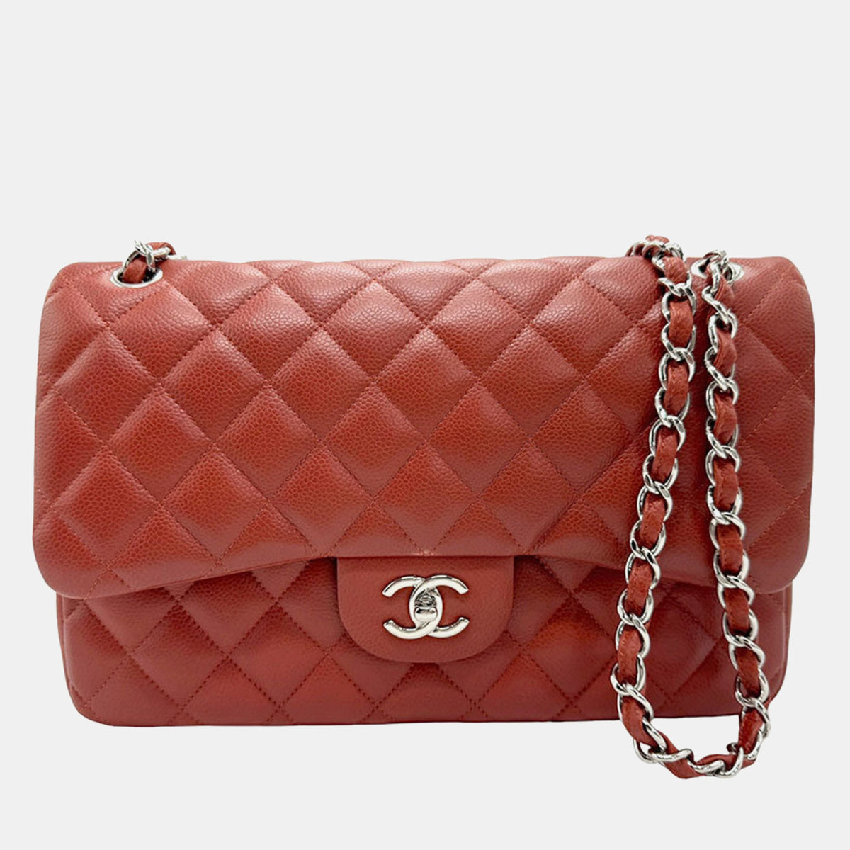 Chanel Red Caviar Leather Medium Classic Double Flap Shoulder Bag