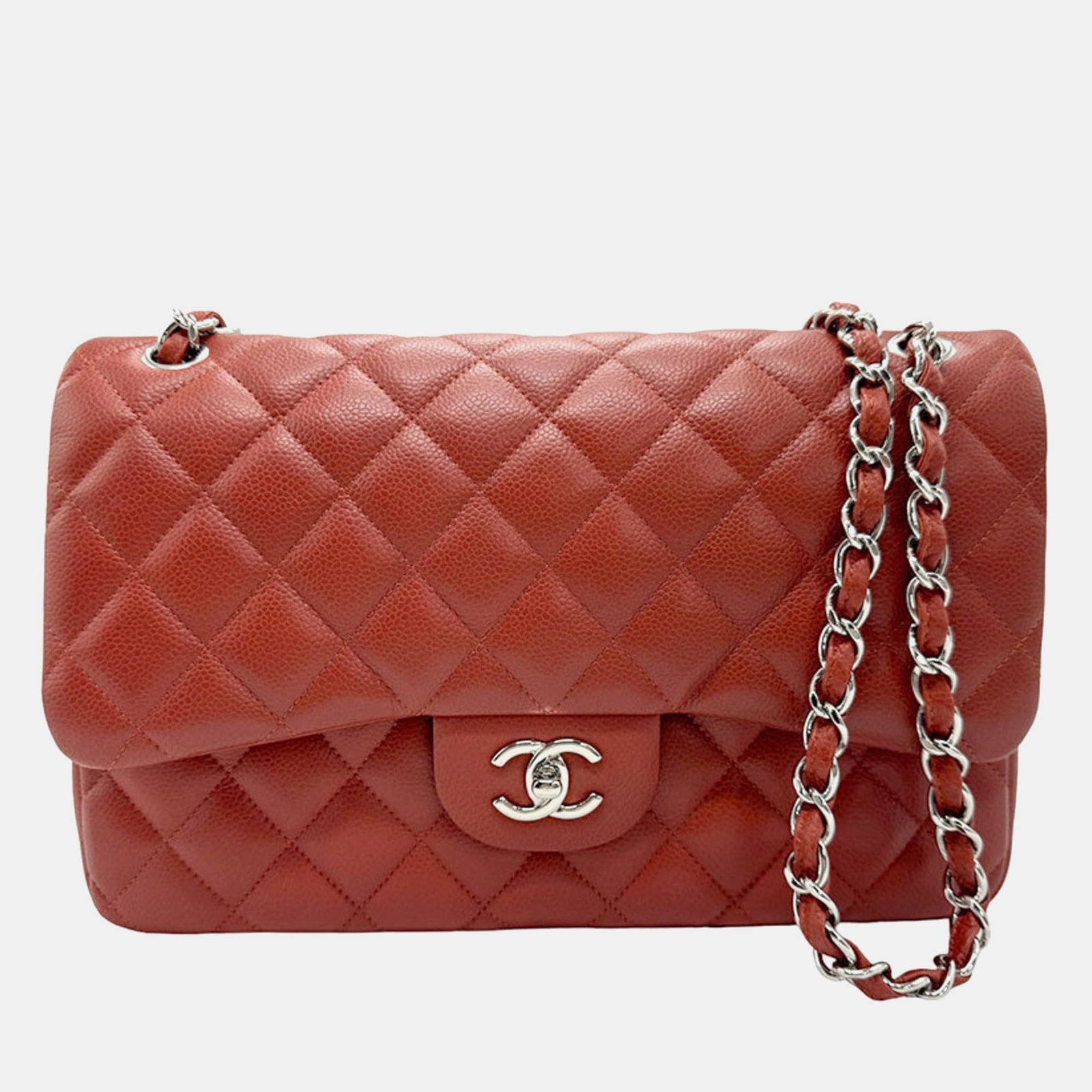 Chanel Red Caviar Leather Medium Classic Double Flap Shoulder Bag