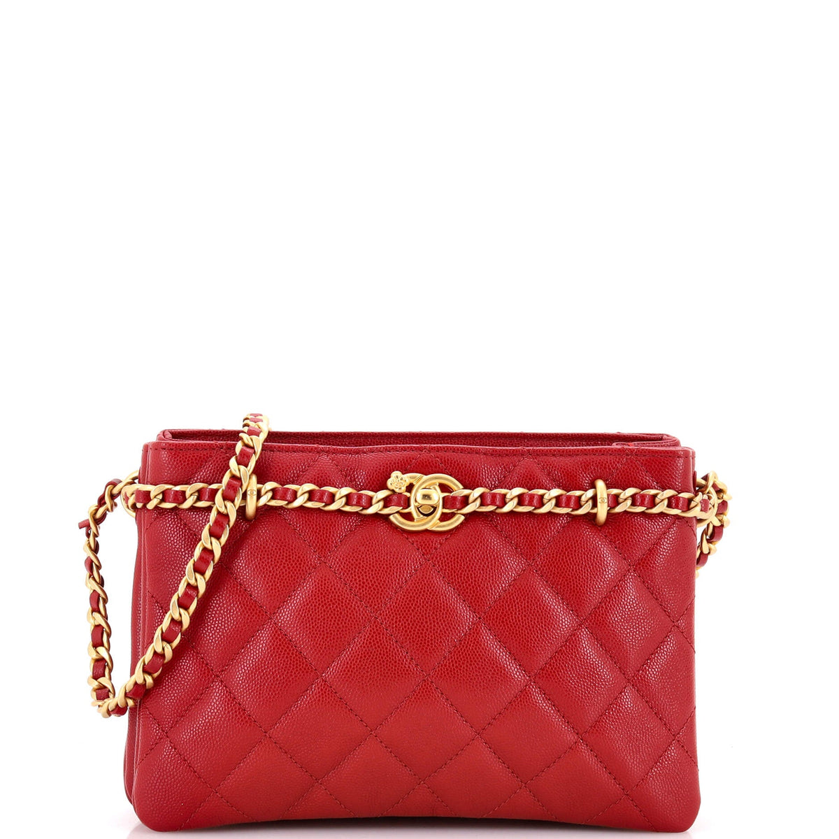 Chanel CHANEL CC Camellia Shopping Chain Tote Quilted Caviar Small