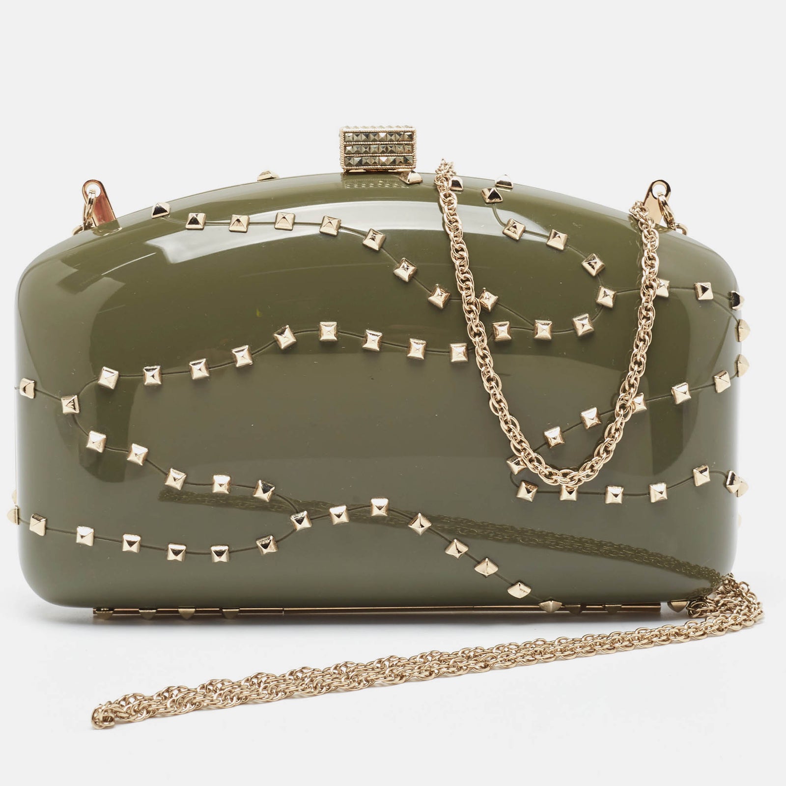 Valentino Dark Grey Plexiglass Rockstud In The Clutch