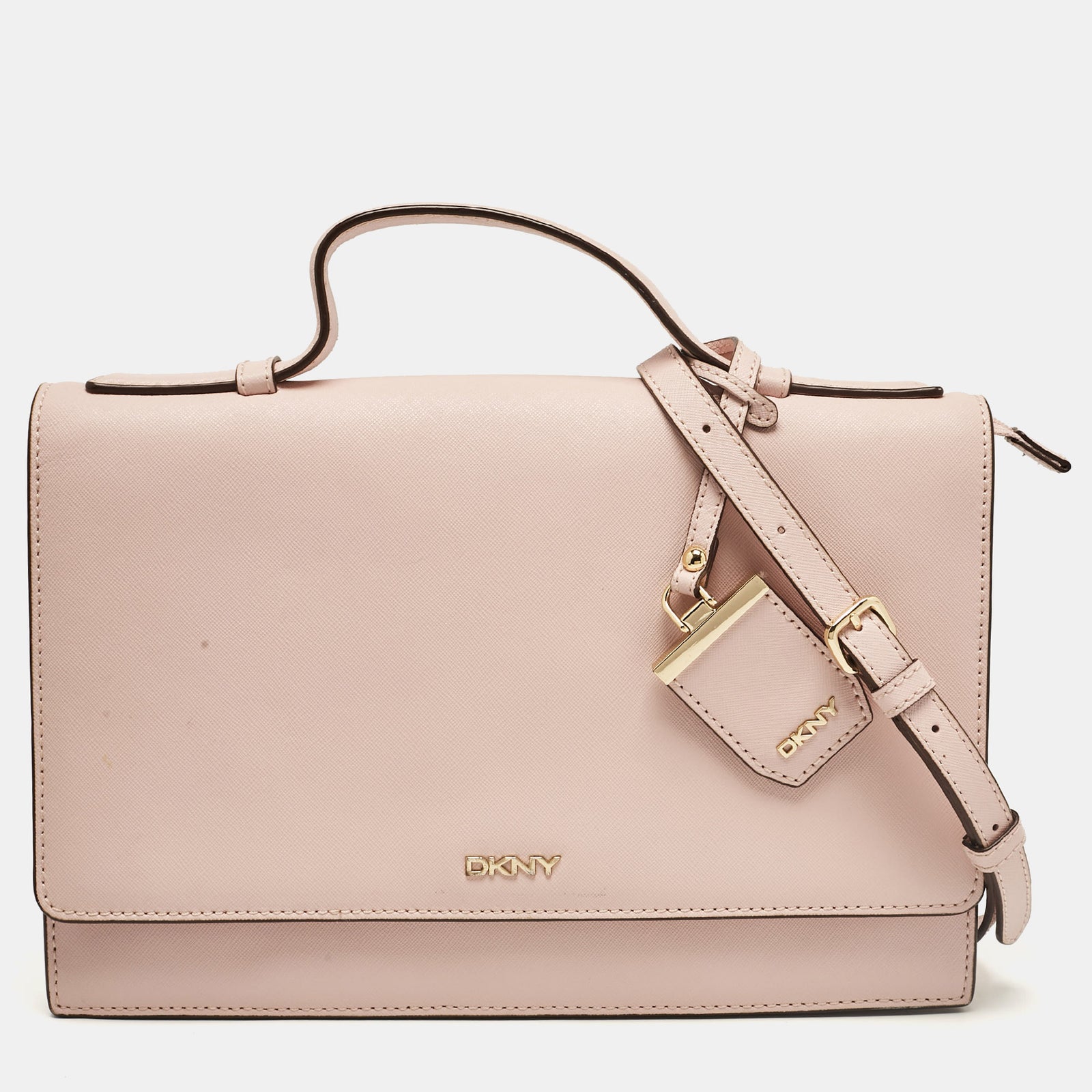 DKNY DKNY Pink Leather Logo Flap Top Handle Bag