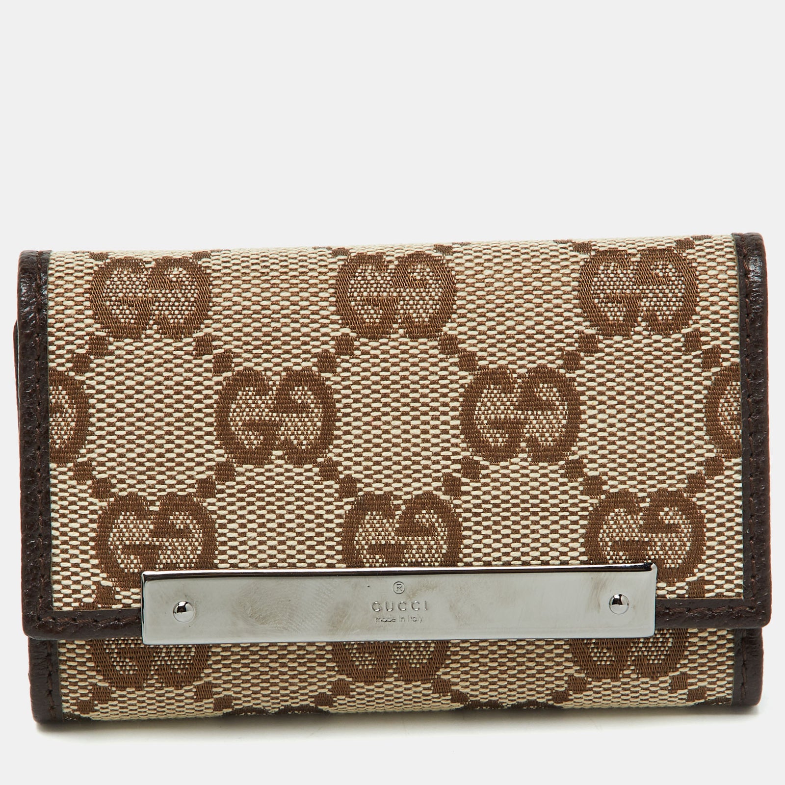 Gucci Beige/Brown GG Canvas and Leather Bow 6 Key Holder