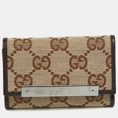 Beige/Brown GG Canvas and Leather Bow 6 Key Holder