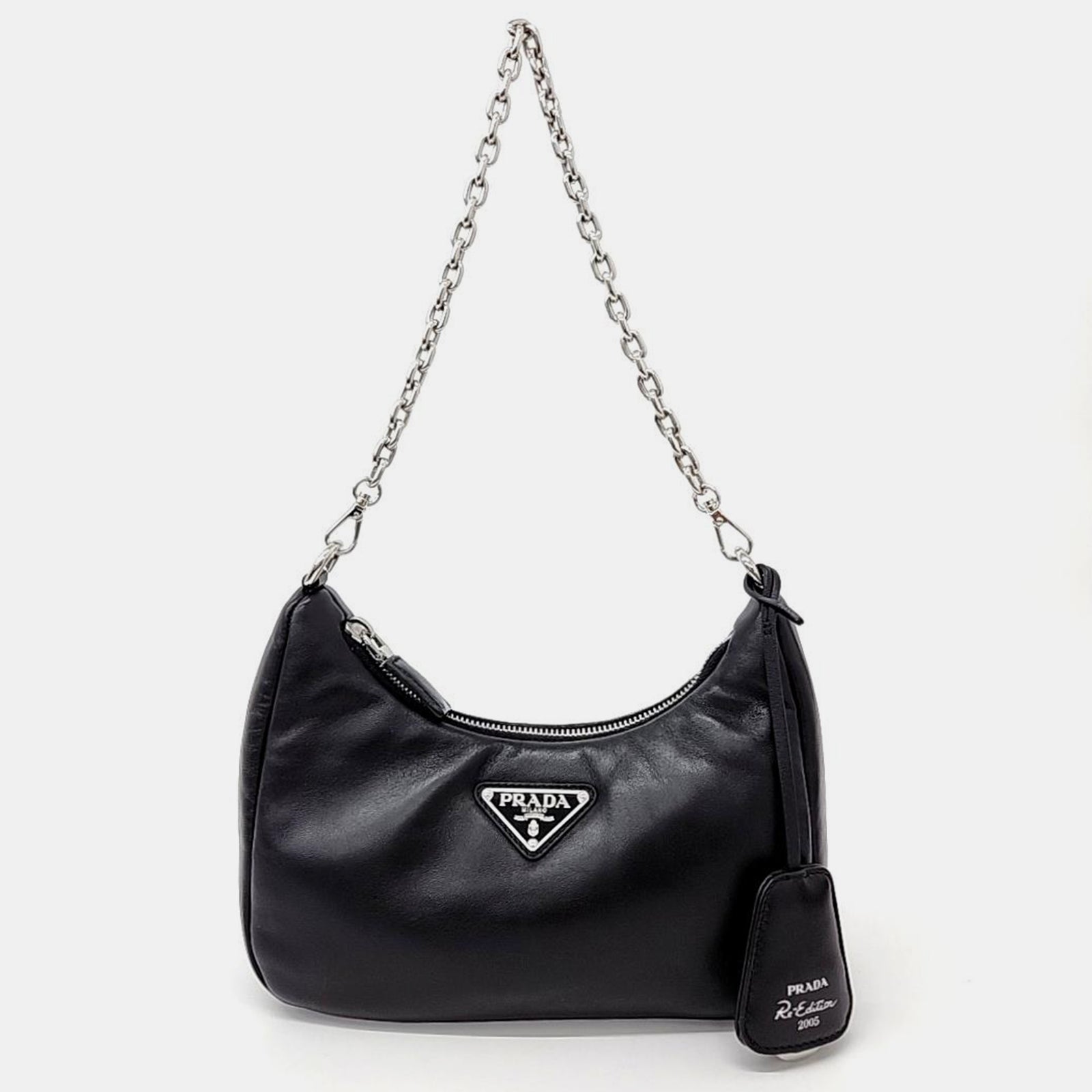 Prada Black Leather Chain Hobo Bag