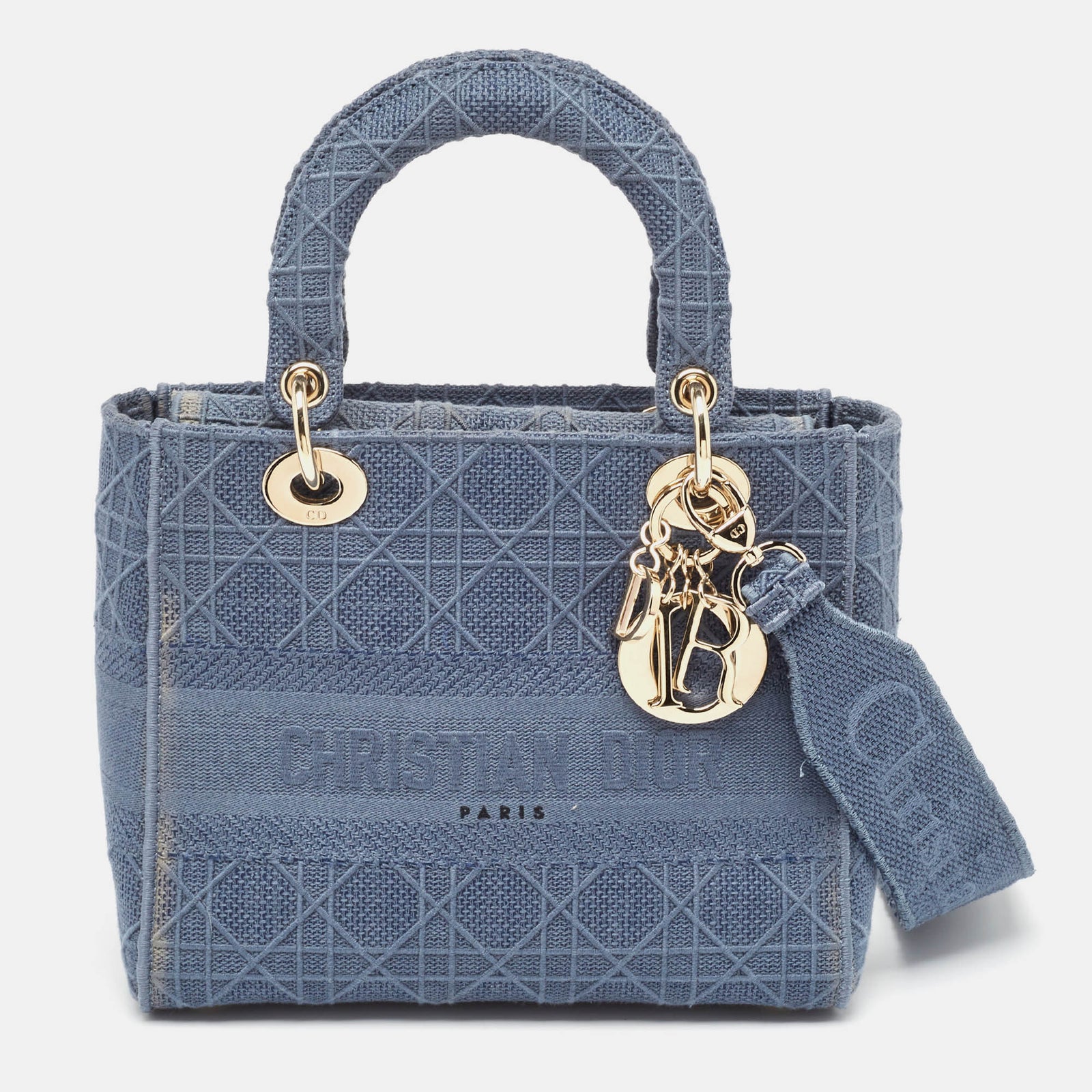 Dior Blue Cannage Embroidered Canvas Medium Lady D-Lite Tote