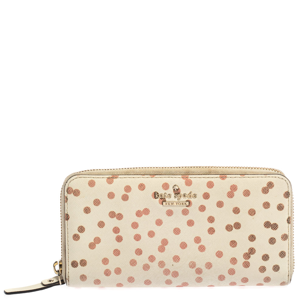 Kate Spade White/Red Polka Dots Zip Around Wallet
