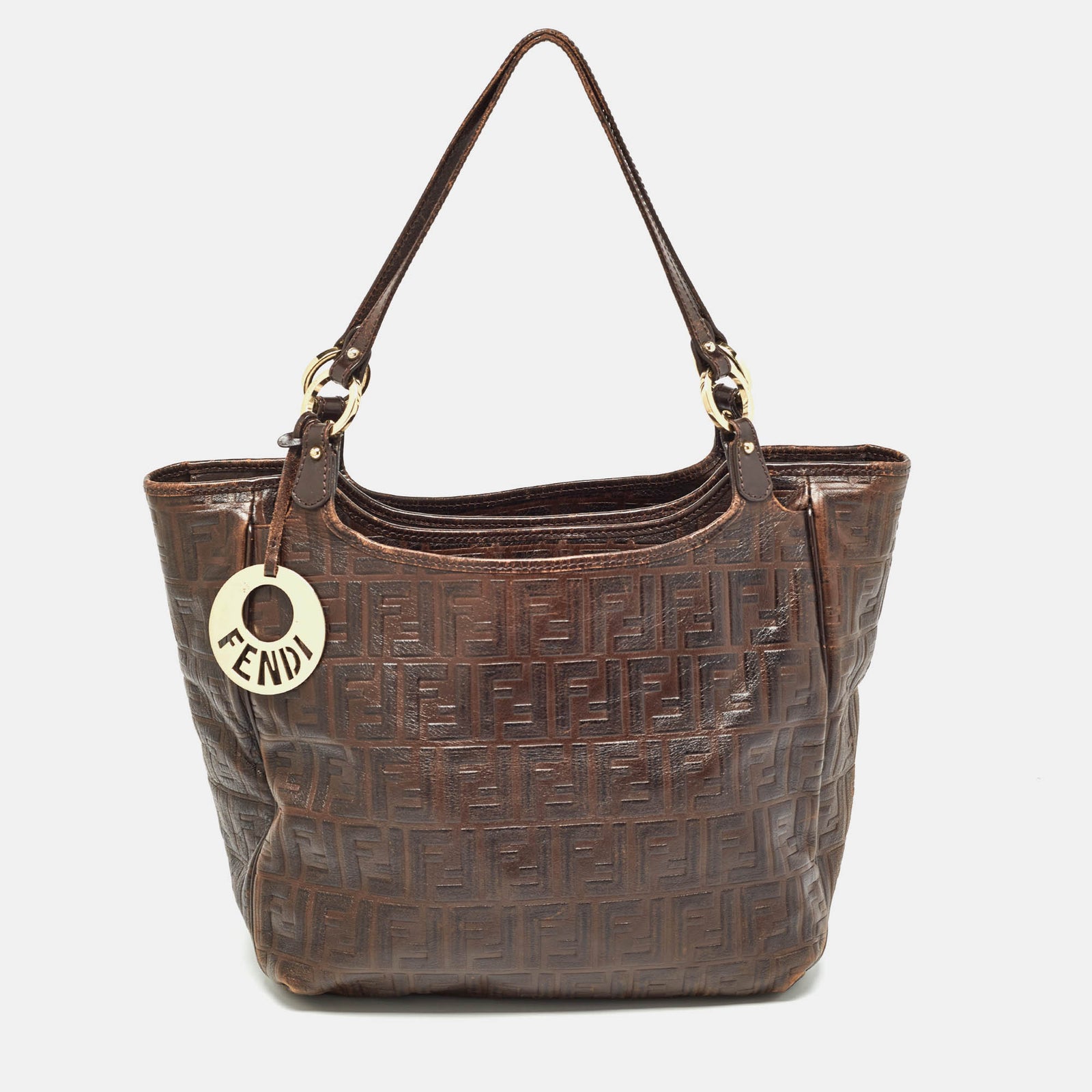 Fendi Dark Brown Zucca Tortoise Effect Leather Tote