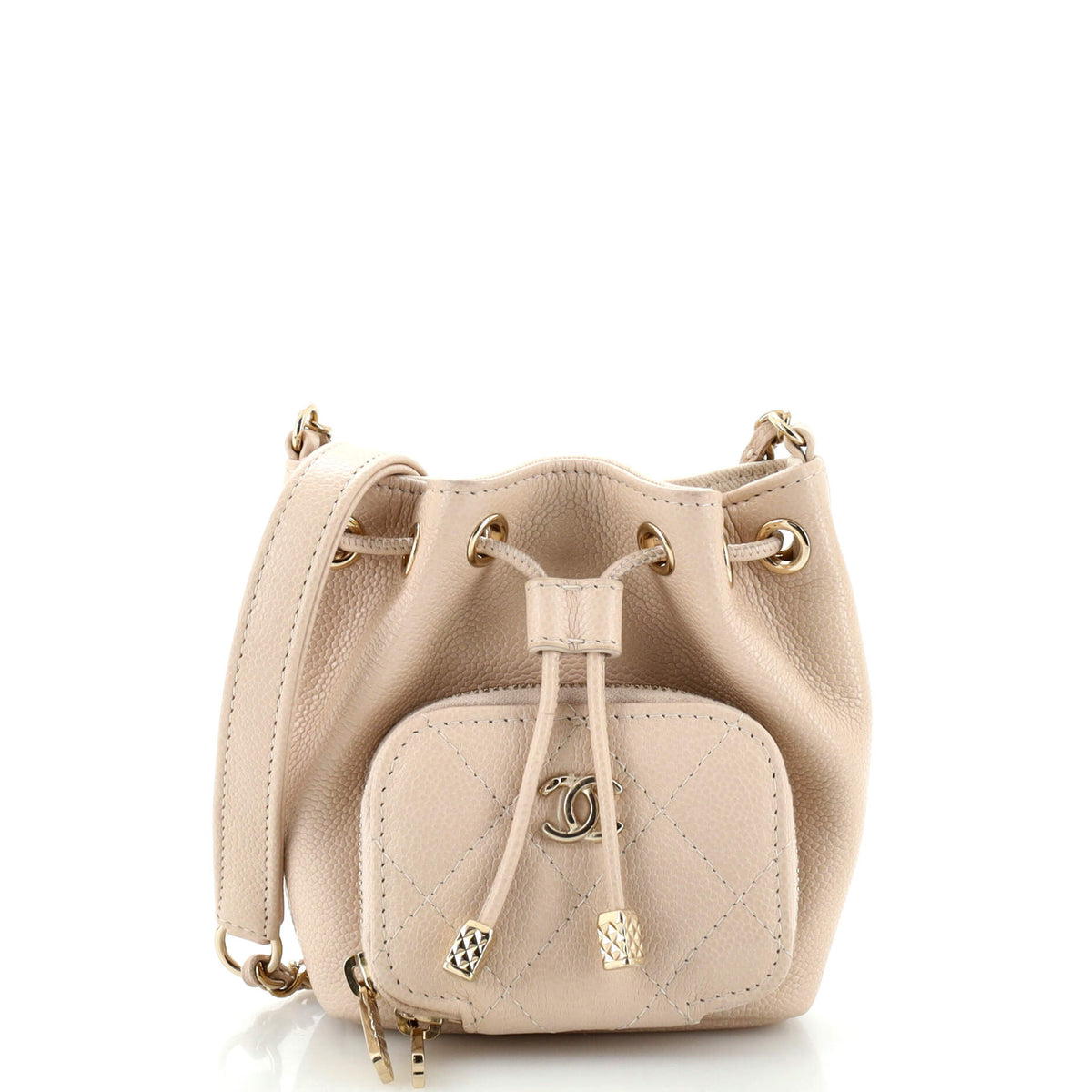 Chanel CHANEL Business Affinity Drawstring Bucket Bag Quilted Caviar Mini
