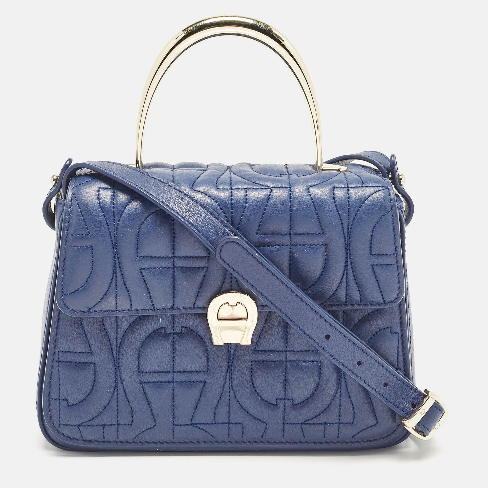 Aigner Blue Signature Leather Genoveva Top Handle Bag