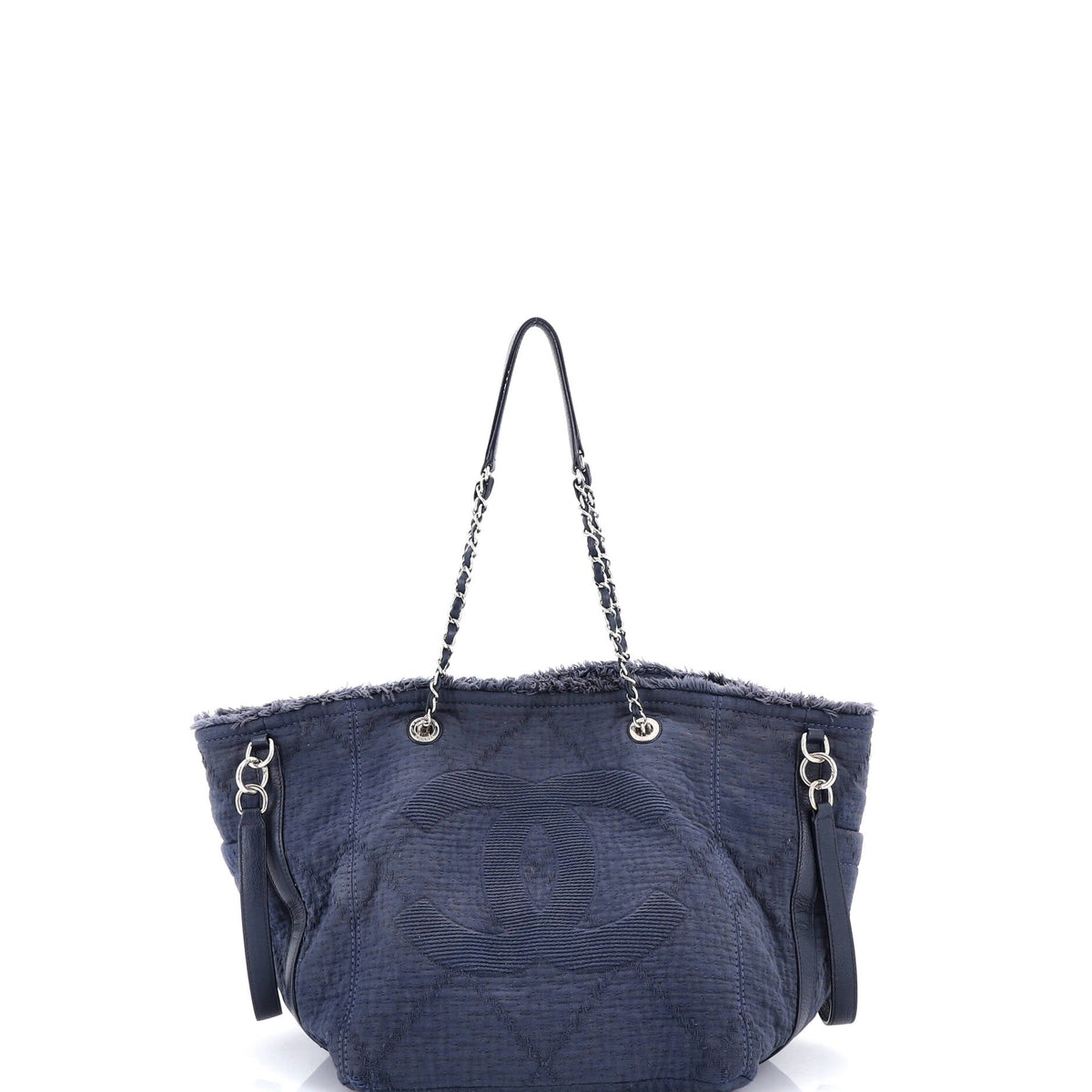 Chanel CHANEL Double Face Deauville Tote Fringe Quilted Canvas Small
