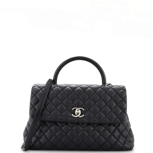 CHANEL Coco Top Handle Bag Quilted Caviar Medium