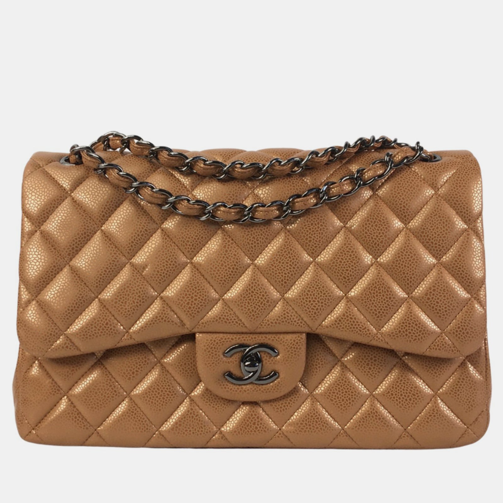 Chanel Bronze Leather Jumbo Classic Double Flap Shoulder Bag