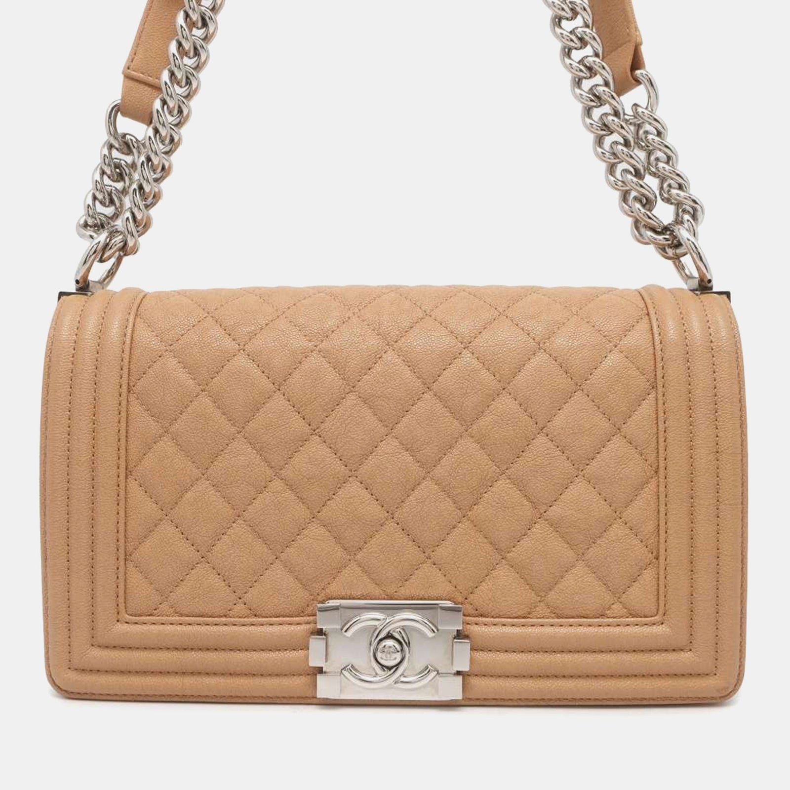 Chanel Sacs à bandoulière en cuir beige de taille moyenne pour garçon